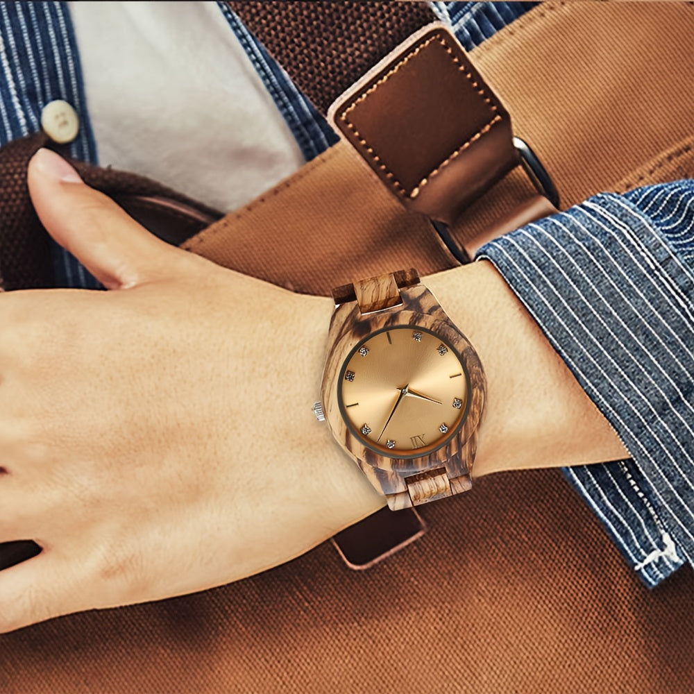 Relojes de pulsera de madera de lujo para mujer, estilo casual, con esfera simulada de diamantes de imitación, perfectos como regalo de aniversario