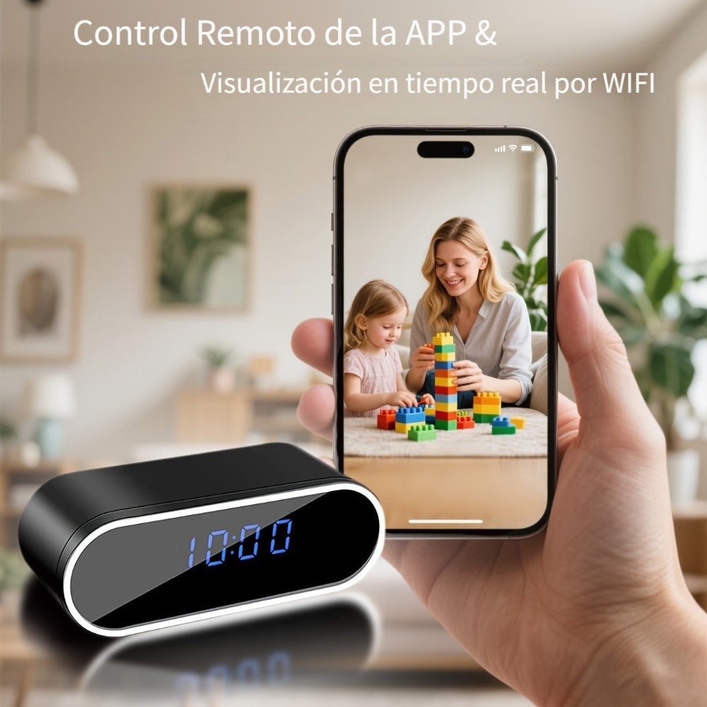 Reloj Wifi de moda con cámara 1080P, visión nocturna, reconocimiento inteligente AI, detección de movimiento, punto de acceso AP de red local, notificación de alarma con video de 6 segundos y correo electrónico, visualización remota en teléfono móvil, bat