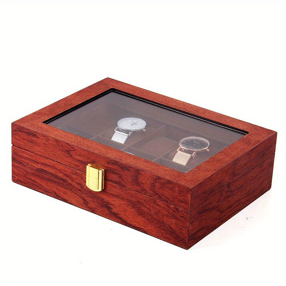 Reloj de joyería, caja de exhibición de madera, caja de almacenamiento de 10 ranuras, grano de roble, regalo.