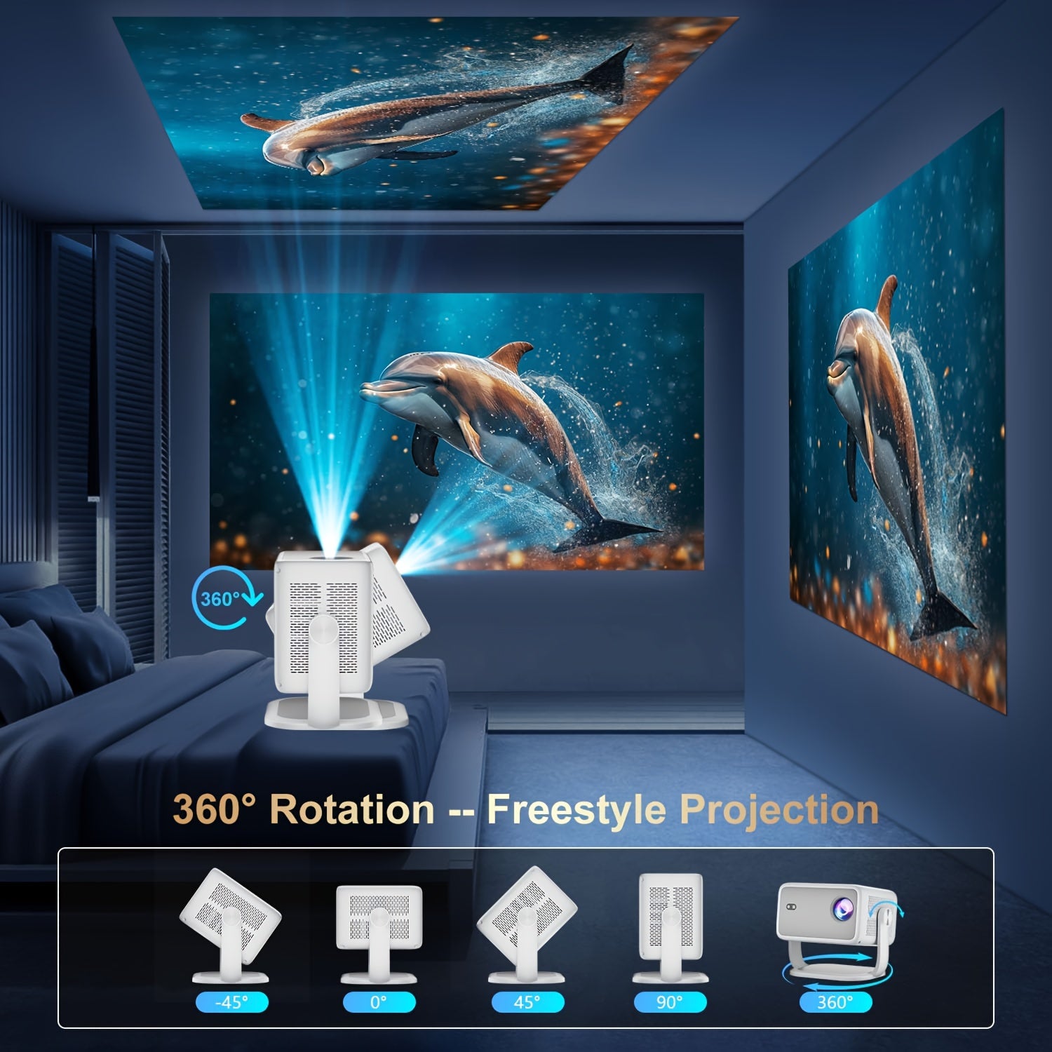 Proyector | Proyector Inteligente Local Android 14 con Soporte 4K 1080P, Wifi6 y BT 5.2, Proyectores de Interior con Enfoque Automático