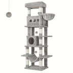 Torre para gatos de interior, 170 cm de alto, casa espaciosa de varios niveles con condominio, 8 postes para rascar, una hamaca y 4 pompones