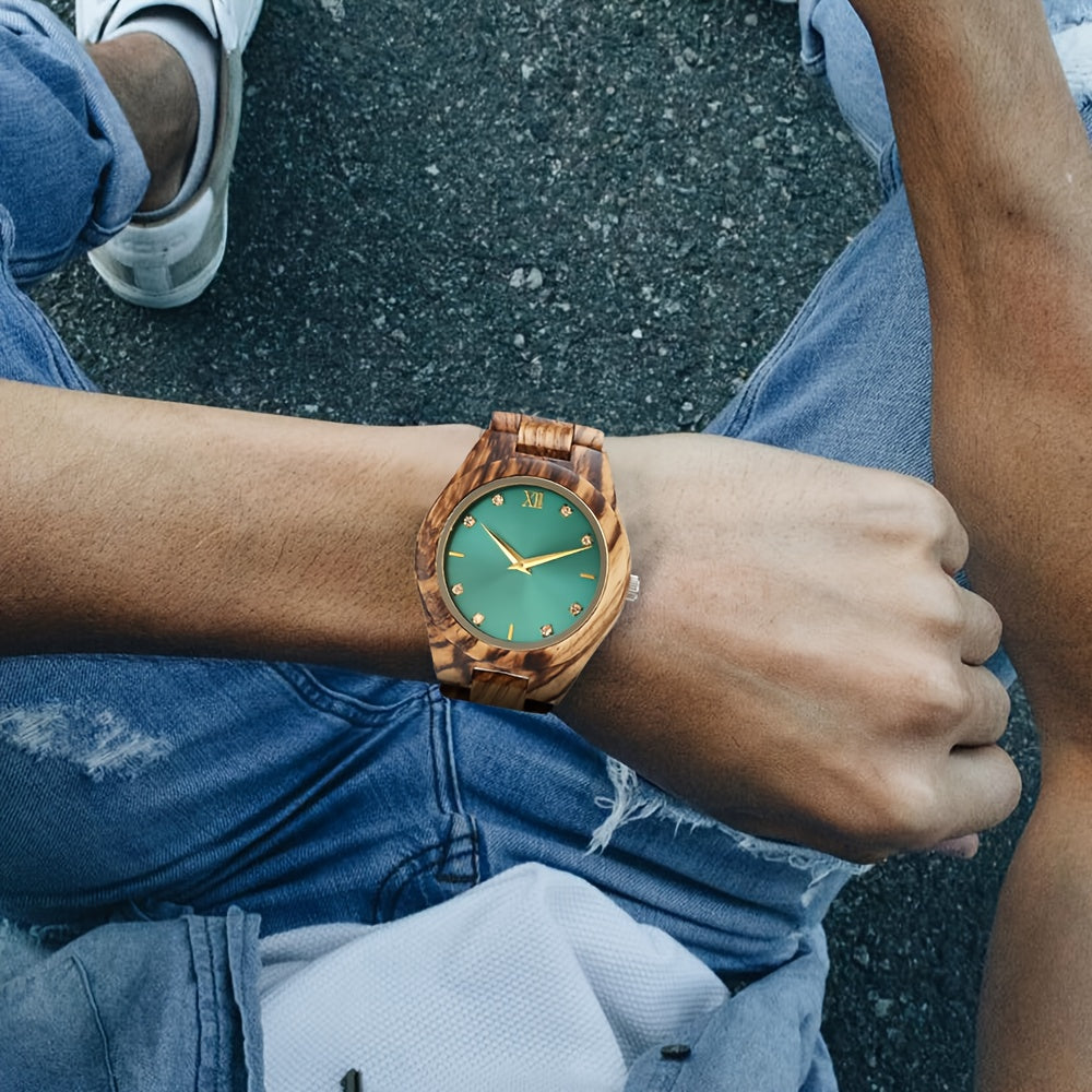 Relojes de pulsera de madera de lujo para mujer, estilo casual, con esfera simulada de diamantes de imitación, perfectos como regalo de aniversario