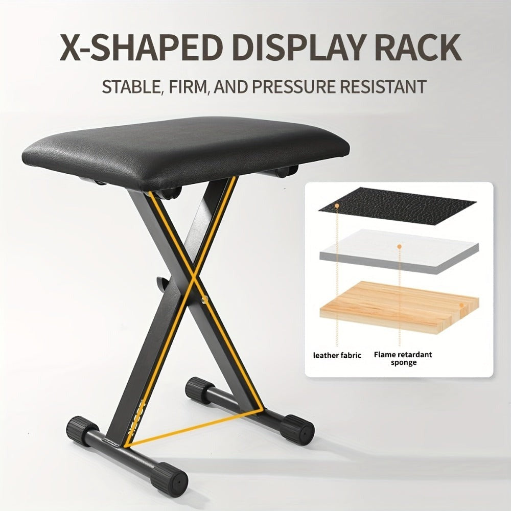 Juego de 1 taburete de hierro para piano electrónico, plegable, de altura ajustable, en forma de X, para una persona, silla para guitarra, taburete plegable de altura ajustable en forma de X para piano