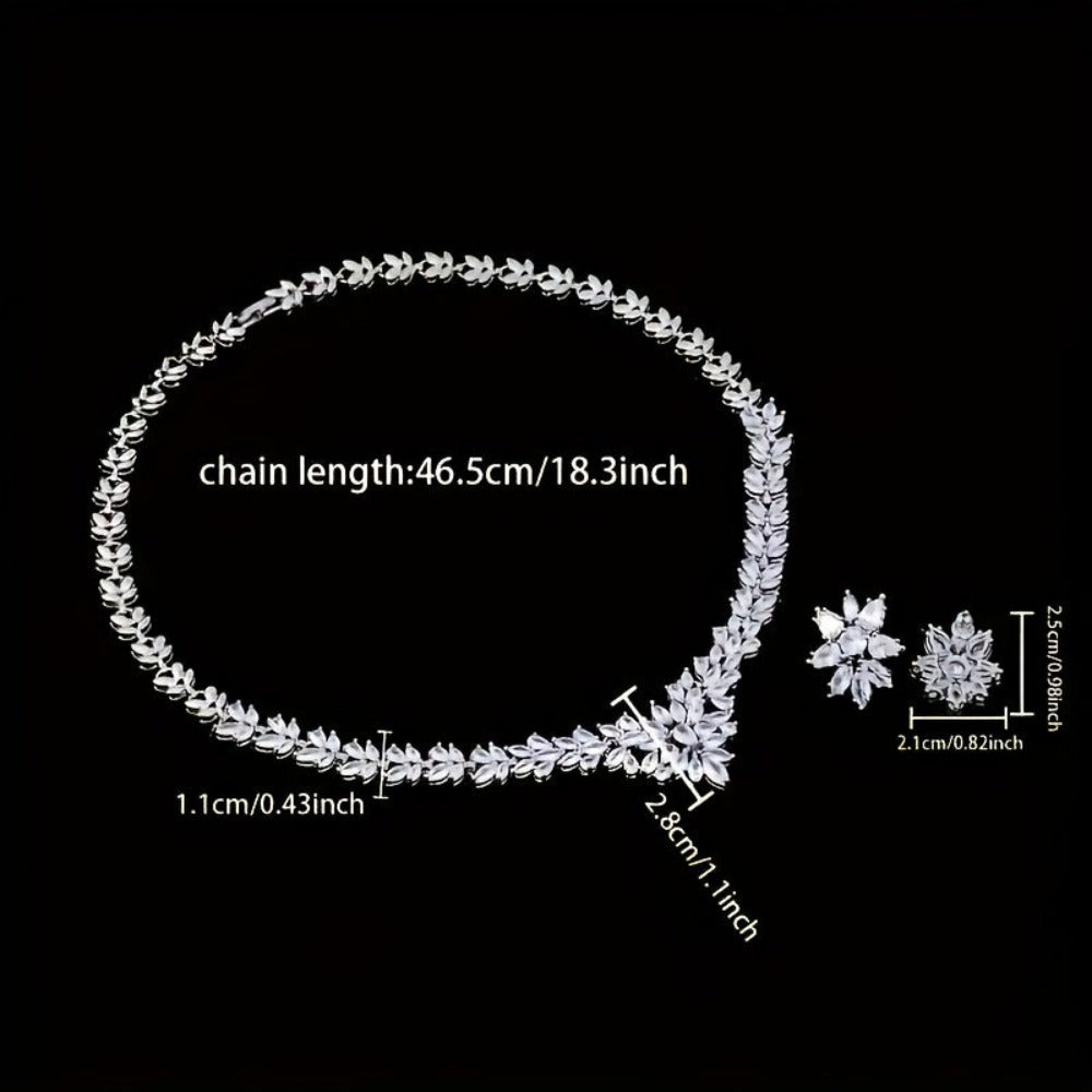 Conjunto de joyería para mujer en plata 925, collar y aretes, juego de dos piezas incrustado con zirconia sintética exquisita en forma de flor, moderno, hermoso, elegante y lujoso, decoración nupcial, regalo de boda para el Día de San Valentín con caja de