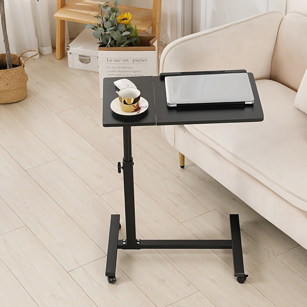 Escritorio Ajustable para Laptop, 60 X 34.5 X 58-90 Cm, Mesa Plegable para Cama, Mesa de Sofá con Ruedas, Soporte Elevable para Laptop Giratorio 360 Grados, Escritorio de Madera para Sofá y Laptop