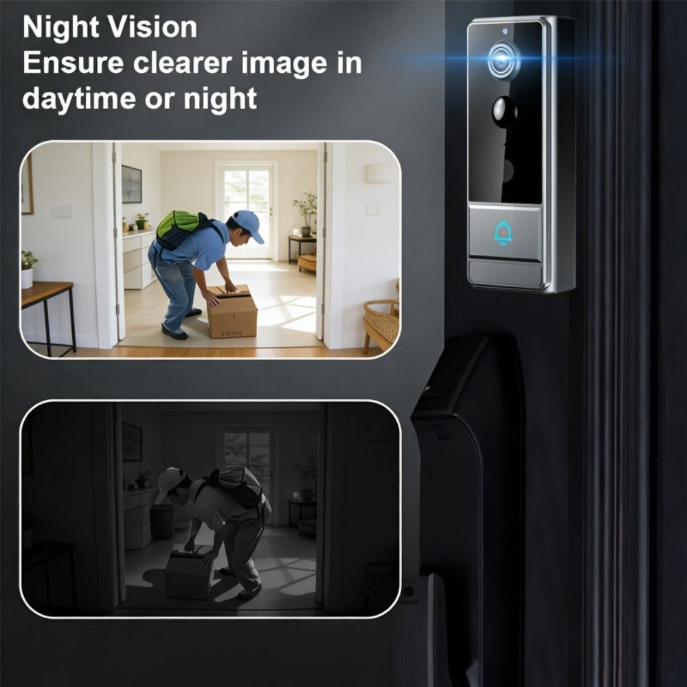 Timbre sin varillas para seguridad del hogar, cámara de seguridad con visión nocturna, 960P HD, detección de movimiento PIR, batería recargable de 2600mAh - Fácil de montar y controlado por aplicación, cámara de seguridad inalámbrica para el hogar, timbre