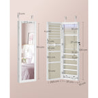 Armario Joyero Con Espejo, Joyero Para Pared O Puerta, Con Cerradura, 2 Cajones, 10 X 37 X 120 Cm, organizador pulseras collares pendientes anillos, diseño moderno accesorios joyas decoración dormitorio elegante, Regalos de Festivos, Regalos de Navidad