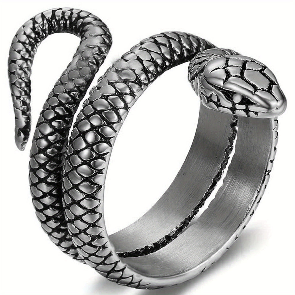 Anillo para Hombres JewelryWe, Anilla de Serpiente en Acero Inoxidable con Doble Fila y Apertura Retro Dorado Plateoideal Accesorio Masculino Joyería Destacada Diseño Vintage Pulido Duradera Unisex Para Amantes del Estilo Caballeros Elegant
