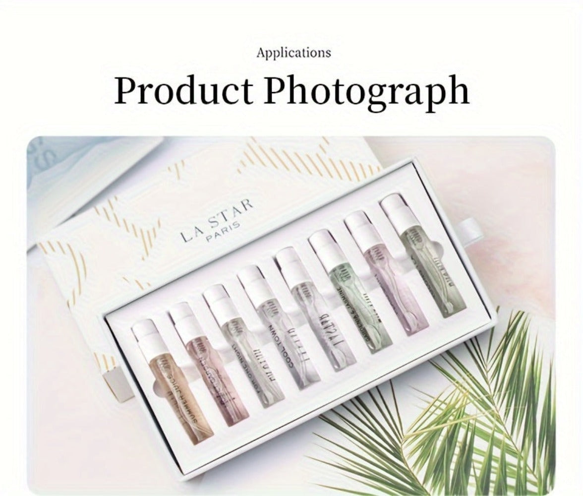 LASTAR Caja de Regalo de Perfume, 8 Bolsillos de Perfume, Fragancia Fresca para Mujer Perfume Duradero, Flores de Frutas Amaderadas con Combinación de Aromas Diferentes, Artículo Esencial para el Hogar, Citas y Viajes, Buen Regalo de Vacaciones para Mujer