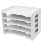 Organizador de bandeja de letras con 5 compartimentos de almacenamiento, bandeja de letras blanca, organizador de papel A4 para escritorio de oficina, bandejas de escritorio blancas con compartimentos, bandejas de papel apilables con construcción de espig