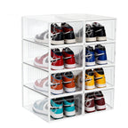 VORTEX Pack Organizador de Calzado Cajas de Zapatos Blancas y transparentes Apilables con Apertura Frontal，Sistema Antivuelco y Ventilación