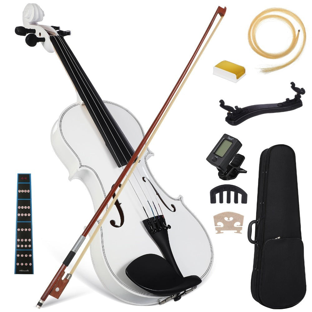 Violín de madera con arco, cuerdas, paño de limpieza y hombro - Elegante extremo blanco, incluye arco y accesorios para principiantes y profesionales, accesorios para violín, calidad profesional, diseño clásico, artesanía de alta calidad