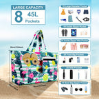 BAJACOM Bolso de Playa Extra Grande, Bolsas Tote con Cremallera, Bandolera Plegable Ligera para Mujeres, Compartimentos, Ideal para Viajes, Vacaciones y Gimnasio