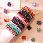 80 pulseras bohemias elásticas con cuentas de piedra de color aleatorio - Joyería unisex extensible apilable multicolor para hombres y mujeres, uso diario y para regalar