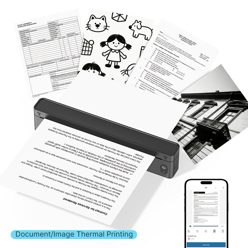 Impresora portátil sin tinta A10a, impresoras portátiles inalámbricas, impresora térmica para teléfono y portátil, impresora móvil para oficina, hogar y escuela, compatible con papel térmico de 21.59 cm x 27.94 cm y A4