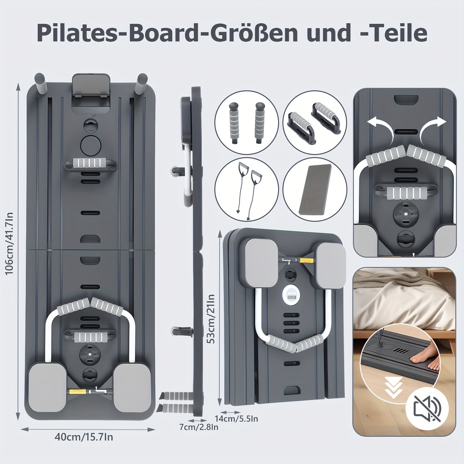 Tabla de Pilates Yoga Plegable | Set de Gimnasio Multifuncional para el Hogar con Temporizador, 2 Manijas de Resistencia, 2 Cuerdas de Tensión, Barra de Flexiones y Plataforma de Equilibrio | Entrenamiento de Core y Fuerza para Mujeres y Principiantes, En