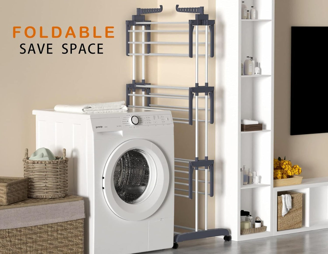 Tendedero de ropa, tendedero de ropa plegable vertical de 4 niveles con ruedas,se puede utilizar en interiores y exteriores.