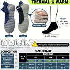 Seis pares de calcetines tobilleros de lana merino, ideales para senderismo y running. Estos calcetines de trabajo ofrecen soporte de compresión, absorben el sudor y son transpirables con un amortiguamiento grueso. Son de corte bajo y están diseñados para