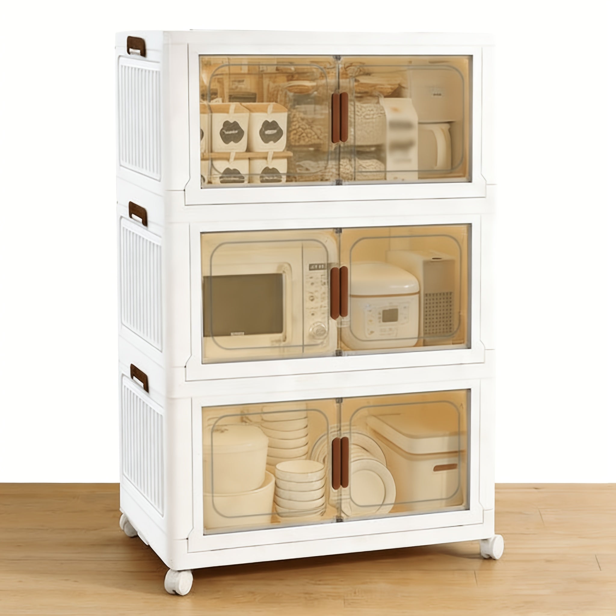 Contenedores de almacenamiento de plástico de 60 cm, cajas apilables con tapas, contenedores plegables con ruedas bloqueables para dormitorio, sala de estar, estudio y oficina