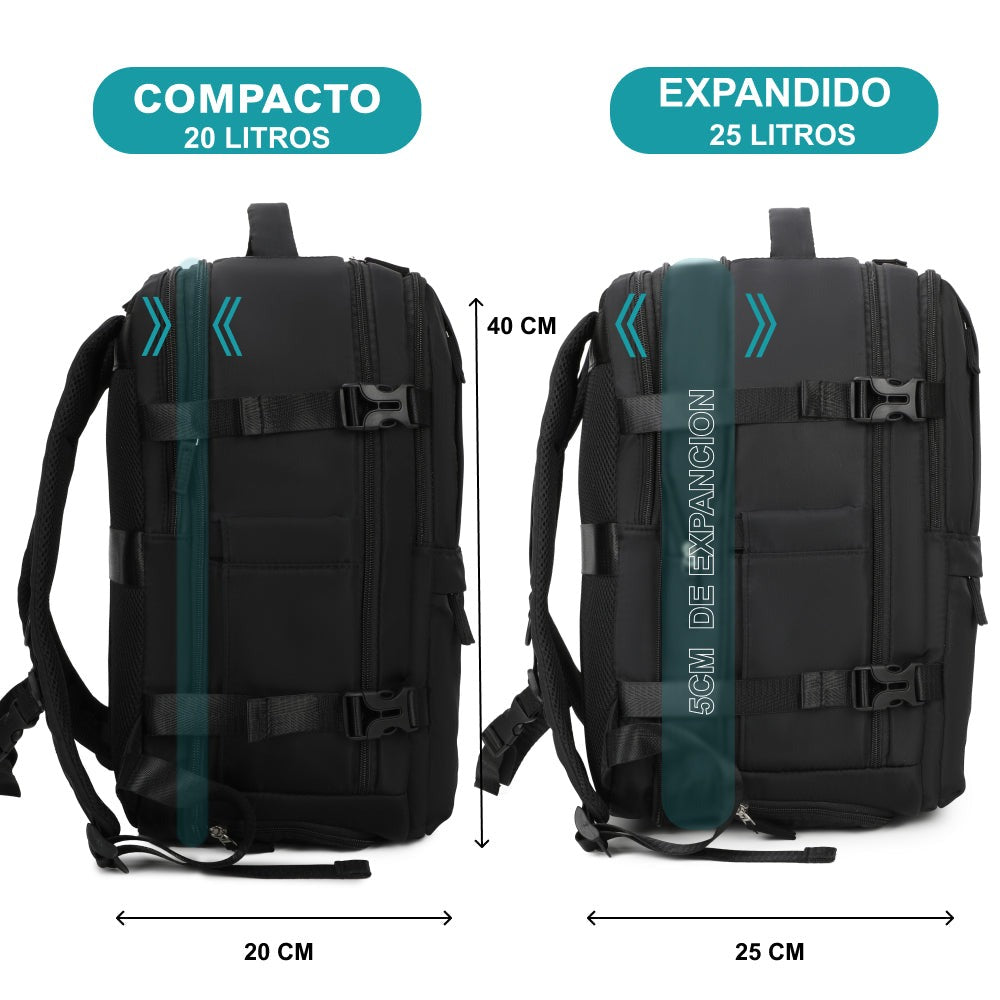 Mochila de cabina expandible 40x25x20-25cm | compartimiento para zapatillas | Mochila casual compatible con portátil 14 pulgadas