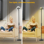 Lámpara de Pie para Sala de Estar, 1.9m de Altura para Dormitorio con 2 Anillos de Luz Giratorios de 312°, 36W Brillante y Regulable sin Escalones