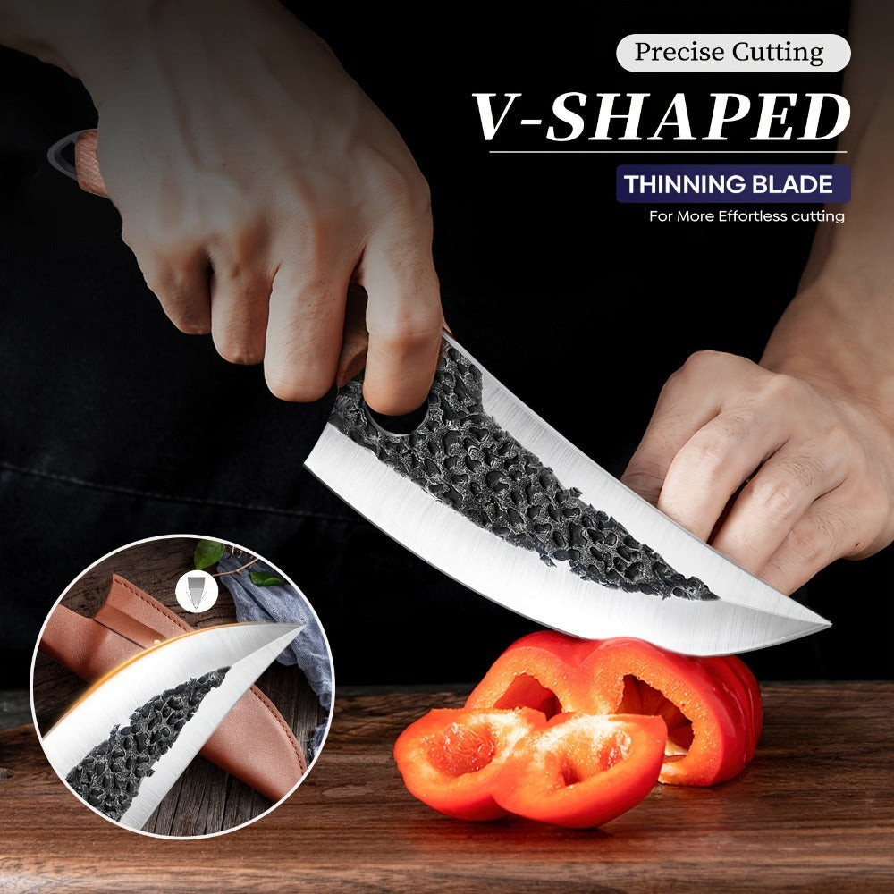 1 cuchillo de cocina de 12.2 pulgadas con orificio, hoja afilada de acero inoxidable y mango cómodo. Ideal para cortar verduras, frutas, carnes, pescado y para deshuesar o asar a la parrilla. Fácil de transportar y una excelente opción de regalo.