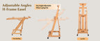 Caballete de gran tamaño de alta resistencia con estructura en H para adultos - Soporte de artista plegable con ruedas y altura ajustable con base de madera, sostiene 1 o 2 lienzos de hasta 240 cm, caballete de pintura portátil para estudio, exhibición al