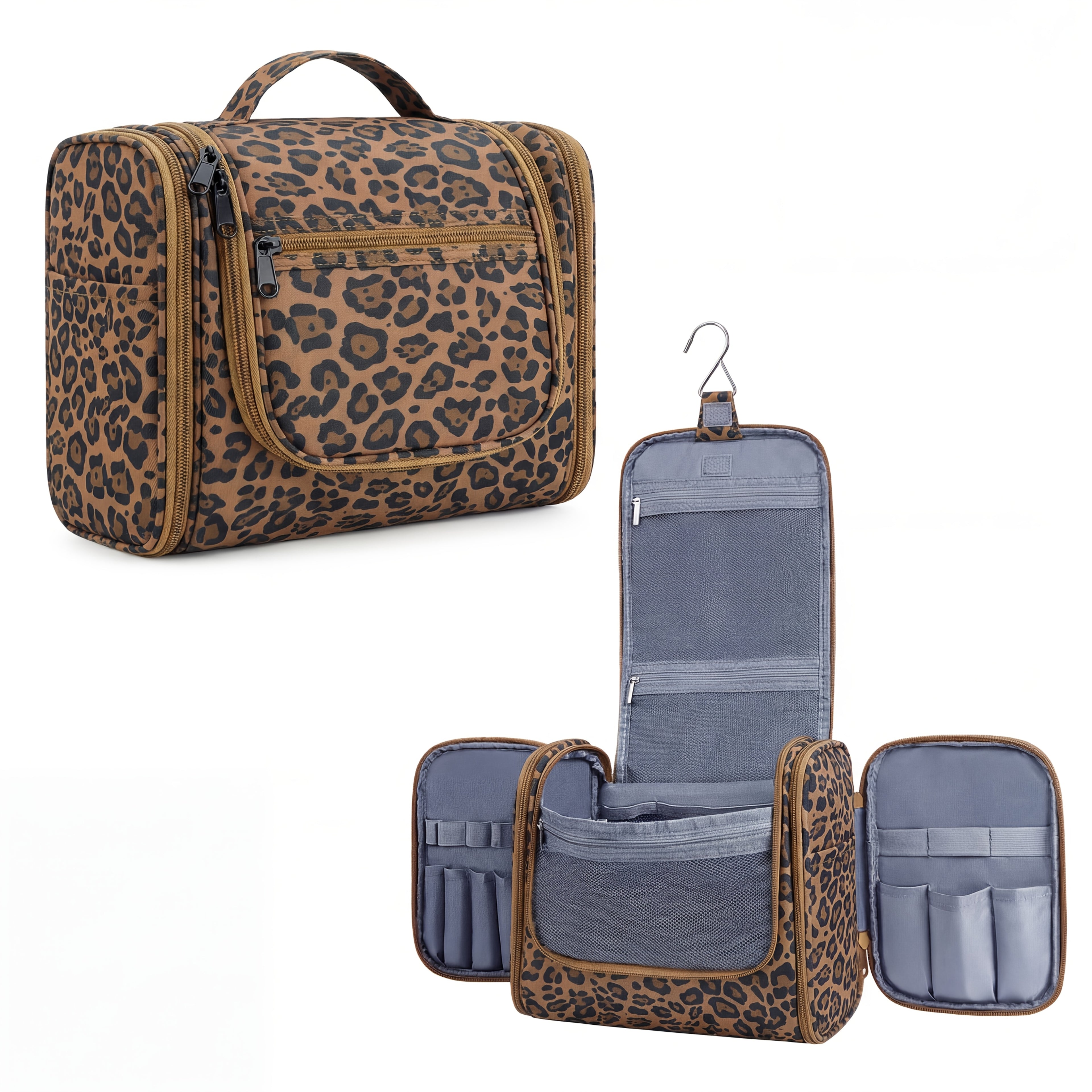 Bolsa de Aseo Colgante con Múltiples Bolsillos y Gancho, Organizador de Maquillaje Elegante para Mujeres y Hombres, Cierre de Cremallera Duradero, Diseño con Asa Superior, Bolsa de Viaje para Aseo, Regalo de Navidad