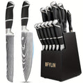 Juego de Cuchillos, 15 Piezas de Acero Inoxidable de Alto Carbono Premium, Juego de Cuchillos de Cocina Afilados con Bloque de Madera, Mango Ergonómico, Cuchillos para Carne, Cuchillo Santoku, Cuchillo de Chef