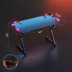 Escritorio de Oficina con Iluminación LED, 100 cm de Tamaño Extra Grande con Revestimiento de Fibra de Carbono, Escritorio para Hogar/Oficina y Gaming, con Portavasos y Soporte para Auriculares, , con Organizador de Cables, Ideal para Trabajadores Remotos