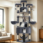 Árbol para gatos de 220 cm de varias capas con 3 casitas para gatos, 3 plataformas, 3 hamacas, 8 postes de sisal, 1 bola de pelo y 1 cuerda de sisal