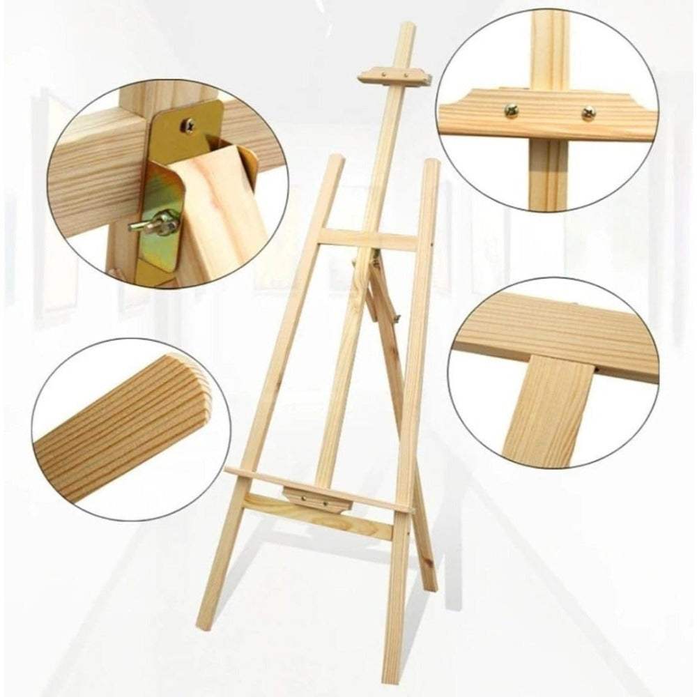 Caballete Pintura Plegable | Atril para Pintar de Madera de Pino 175 cm | Altura e Inclinación Regulable | Ideal para Exposiciones Niños y Adultos | Ligero y fácil de plegar