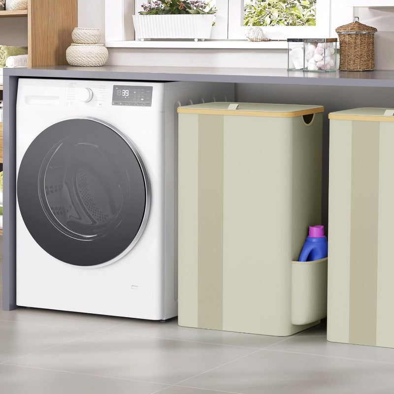 Cesto de lavandería Furnestorica con tapa, diseño de malla transparente con capacidad clara, cesto de ropa de lavandería de 100L con asas y bolsa de lavandería extraíble, cesto de diseño transpirable con tapa para dormitorio, baño, residencia, lavandería,