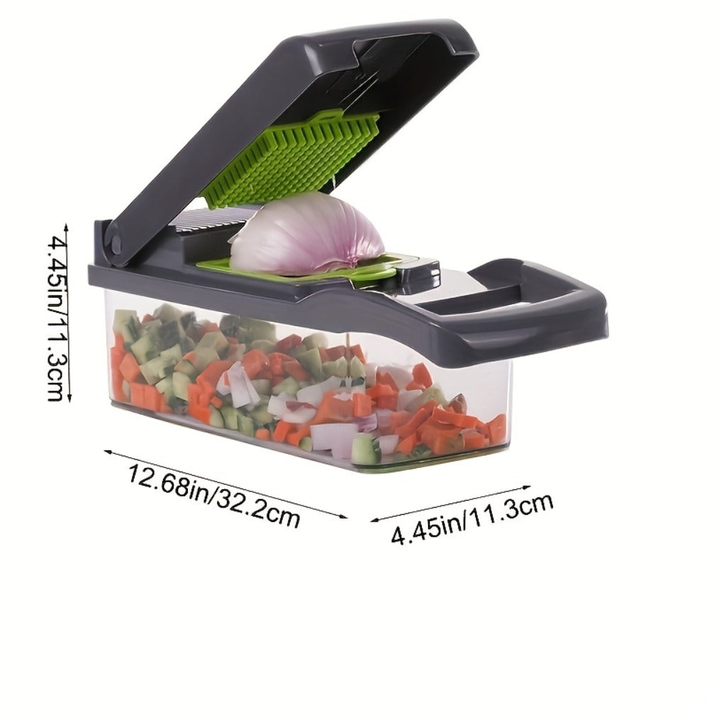 1 Juego de Picadora Manual de Verduras 16 en 1, con 8 Cuchillas, Recipiente, Pelador y Filtro, Fácil para Preparar Comidas, Cortador Profesional de Cebolla, Zanahoria y Ajo, Utensilios de Cocina