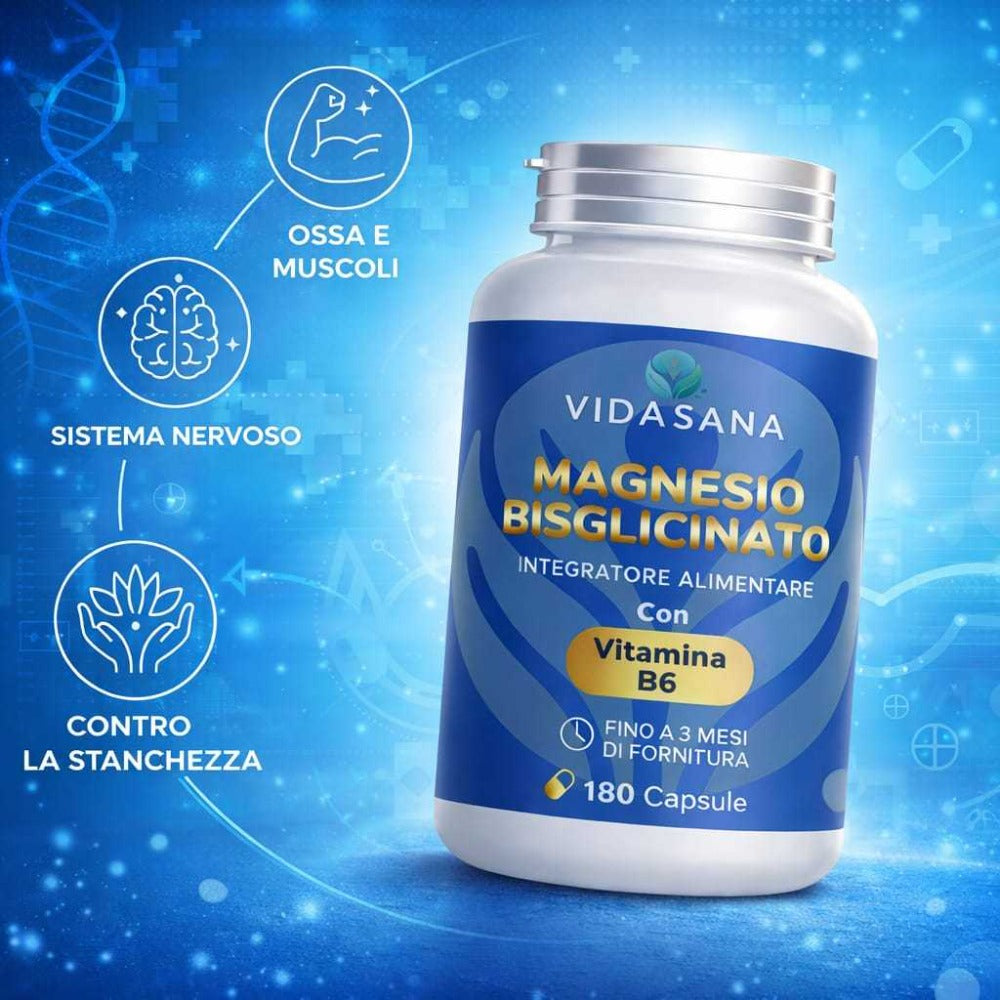Bisglicinato de magnesio con vitamina B6 - Suplemento hecho en Italia - Complejo prémium