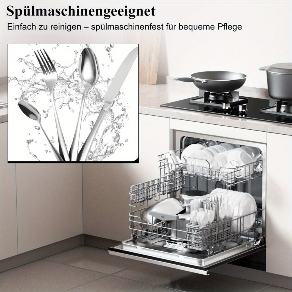 Juego de cubiertos de acero inoxidable de 48 piezas para 12 personas | Elegante caja de regalo, cubiertos premium, pulido espejo, apto para lavavajillas, cuchillos para bistec, tenedores y cucharas ergonómicas | para reuniones familiares, bodas, inaugurac