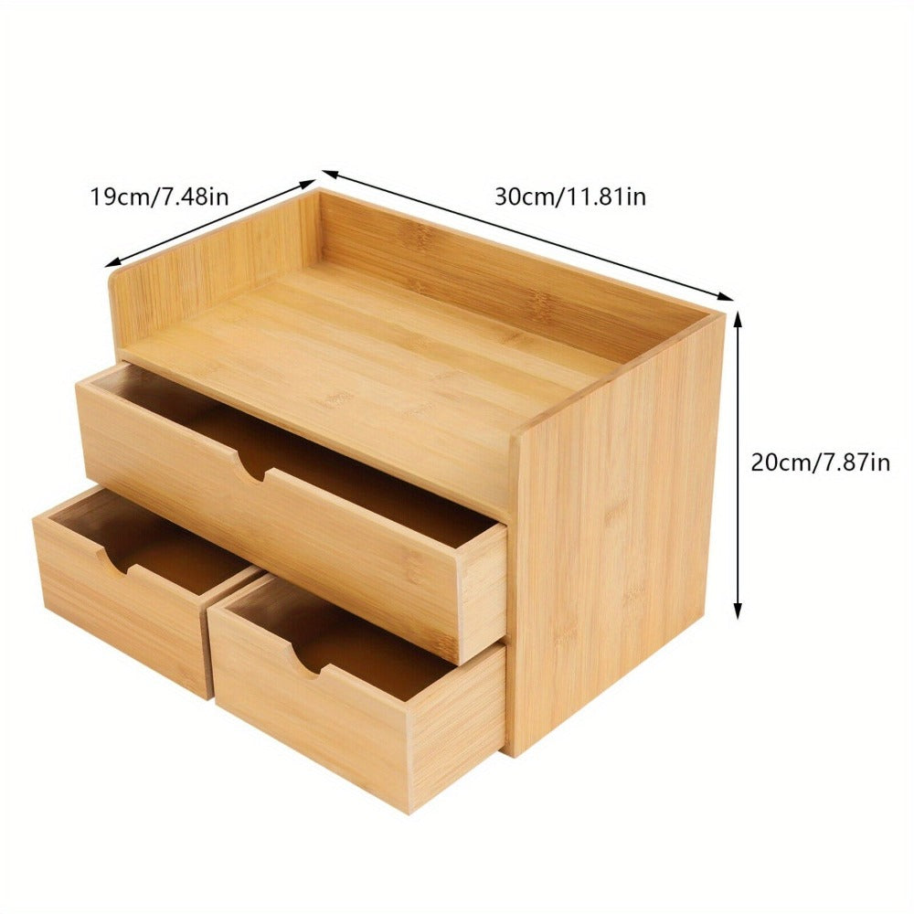 Organizador de escritorio, Organizador de escritorio de bambú con cajón, Caja de escritorio de bambú, Adecuado para guardar diversas cosas de necesidades diarias en habitaciones, oficinas, etc. (3 cajones)