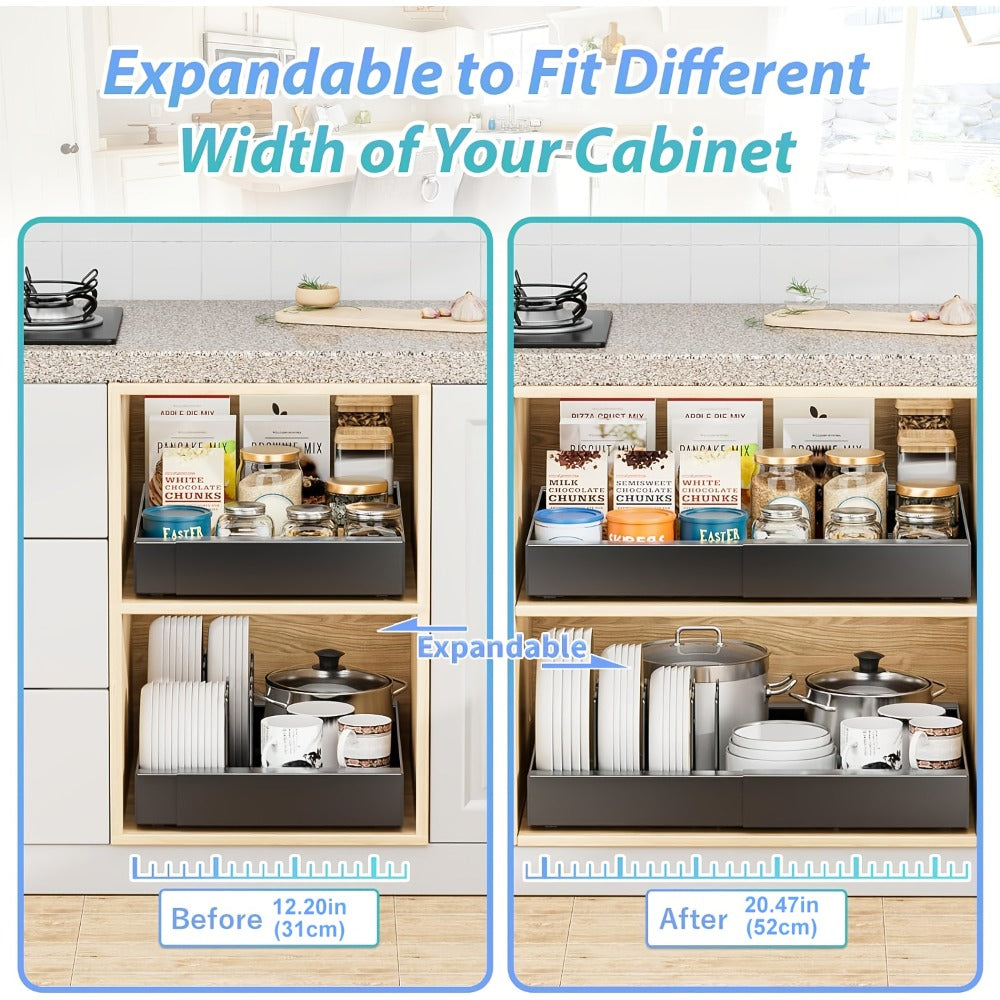 Organizador de gabinete extraíble, estante de almacenamiento resistente y expandible con cajones deslizantes, sin necesidad de taladrar, organizador para cocinas y baños, estante deslizable, extensible 31-52 cm (, blanco)