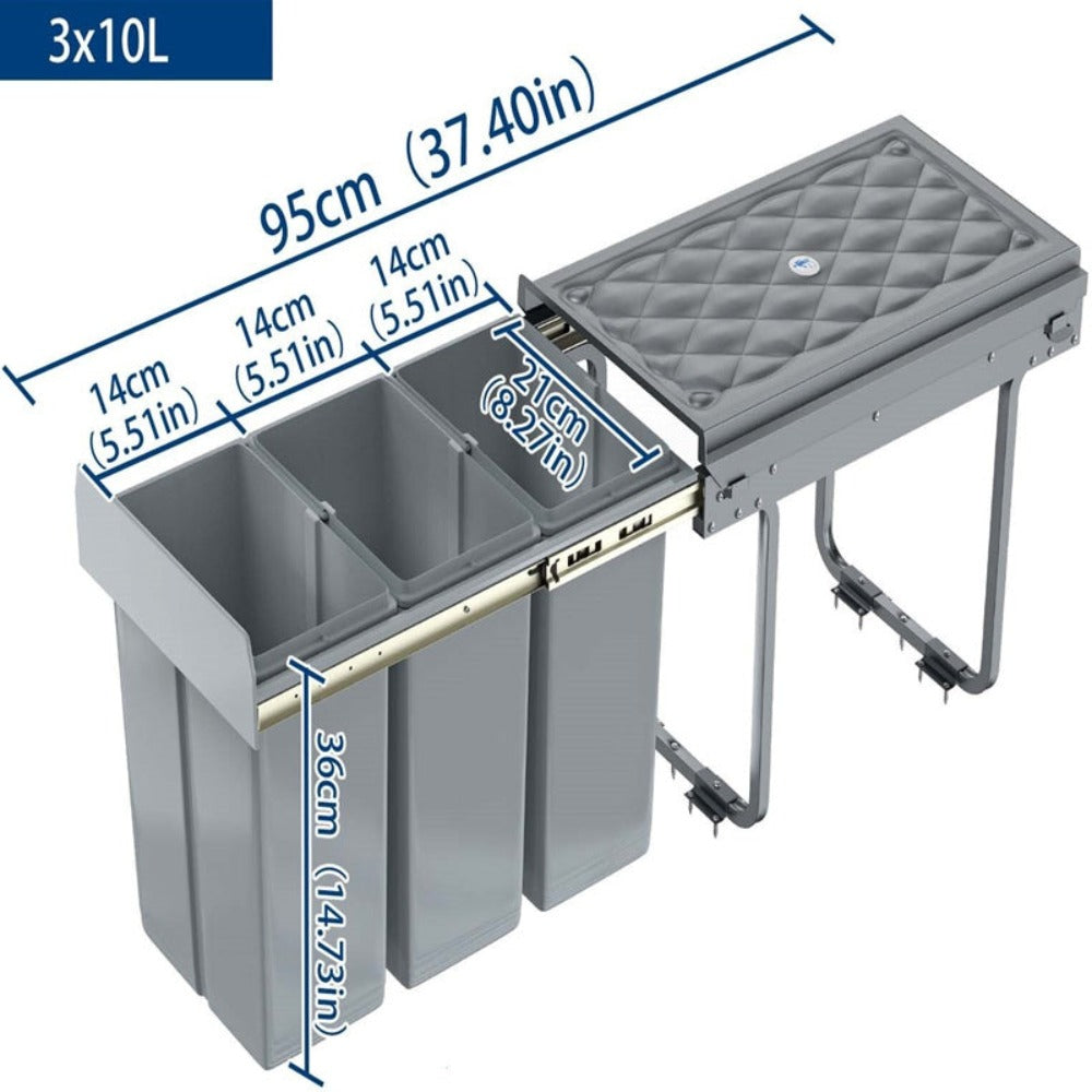 Basurero de Cocina Integrado con Rieles Telescópicos, Recogedor de Residuos Extensible para Bajo Mueble, Color Gris