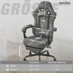 Silla de gaming SUKIDA de tela, silla de gaming ergonómica con reposapiés, silla de carreras para ordenador ajustable con soporte lumbar, silla ergonómica para PC negra