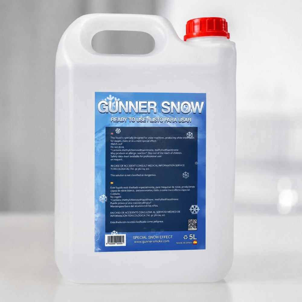 Gunner Smoke Líquido para Máquina de Nieve, 5 Litros, Máxima Eficiencia, Seguro, Sin Restos, Ideal para Eventos, Fiestas, Decoraciones Navideñas, 5L