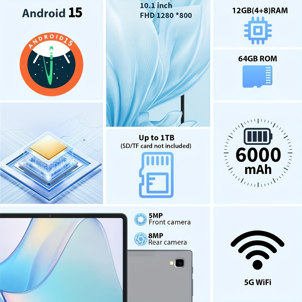 Tablet Android de 10.1 pulgadas para trabajo lectura y entretenimiento | 6000Mah y Inalámbrico