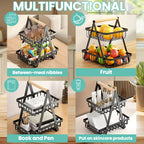 1 Cesta de Almacenamiento de Frutas de Metal de Múltiples Niveles con Asas de Madera - 2 Niveles para Frutas, Verduras y Especias - Soluciones Modernas de Almacenamiento para Cocina, Baño y Hogar, Cesta de Frutas