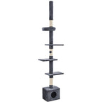 Árbol para gatos Costoffs de techo alto, altura ajustable de 226 cm a 266 cm, poste rascador multinivel con cama para gatos, plataformas y caseta