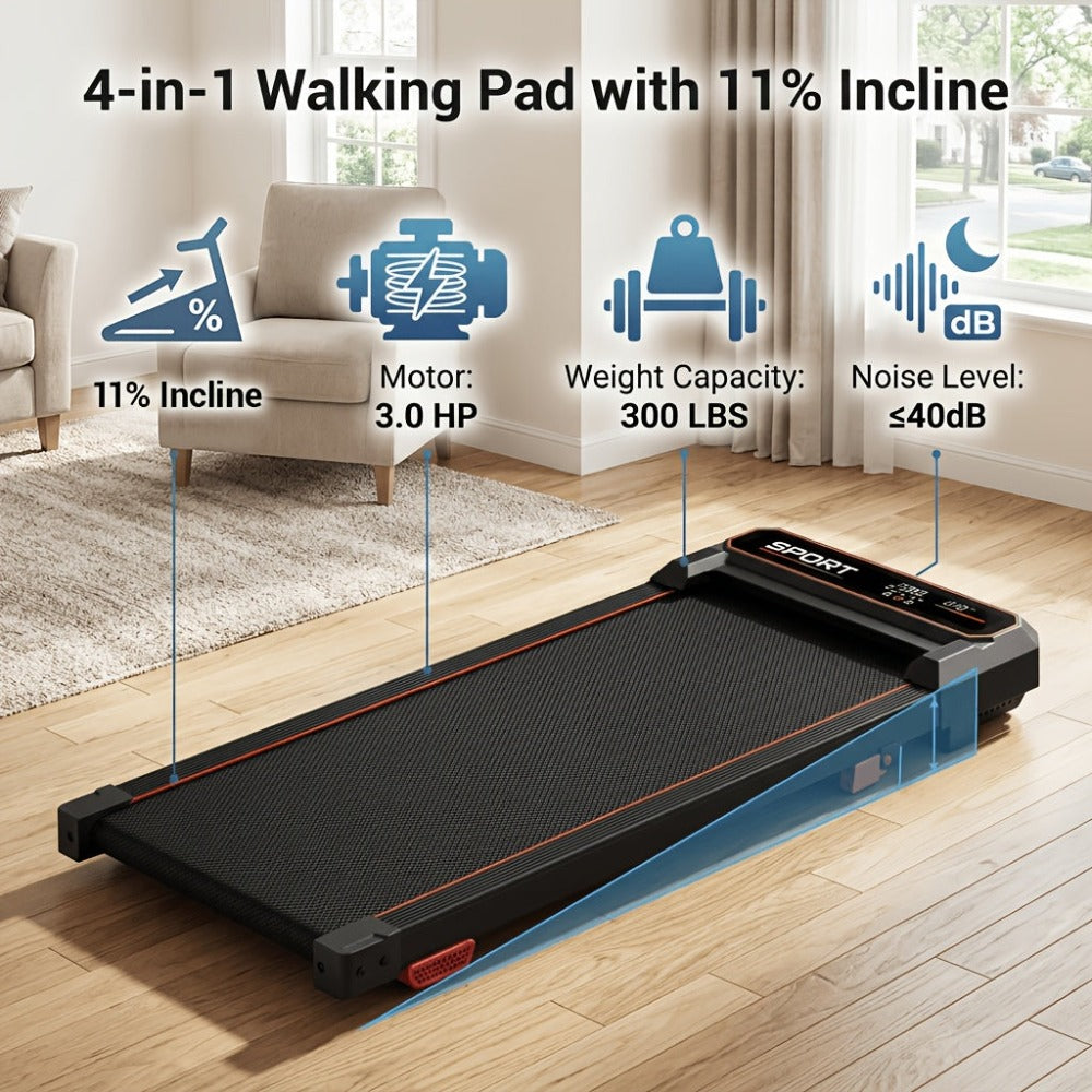 Caminadora UMAY 5 en 1 con inclinación del 11%, placas vibratorias, capacidad de 136.08 kg, máquina de caminar compacta para debajo del escritorio con motor silencioso de 3.0 HP para el hogar y la oficina