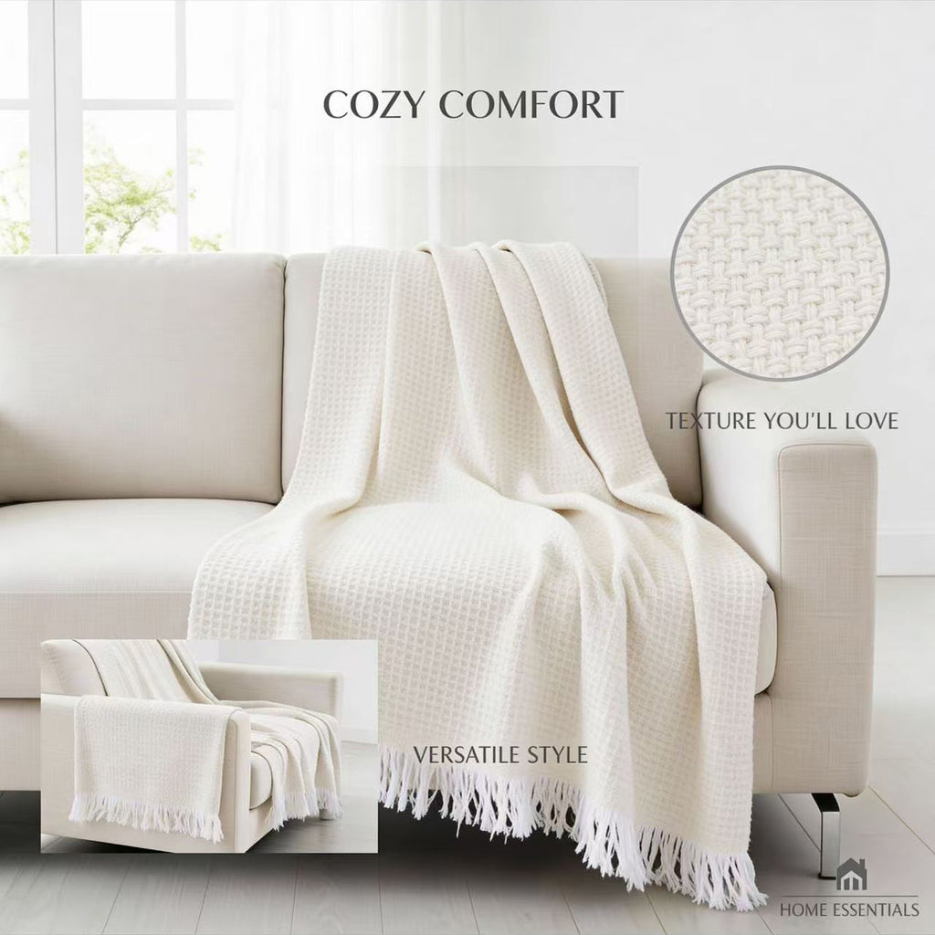 Colcha Multiusos de Algodón para Sofá y Cama, Manta Multiusos Four Seasons con Flecos, Cubresofá Elástico y Transpirable, Protector de Sofá Cubrecama Moderno