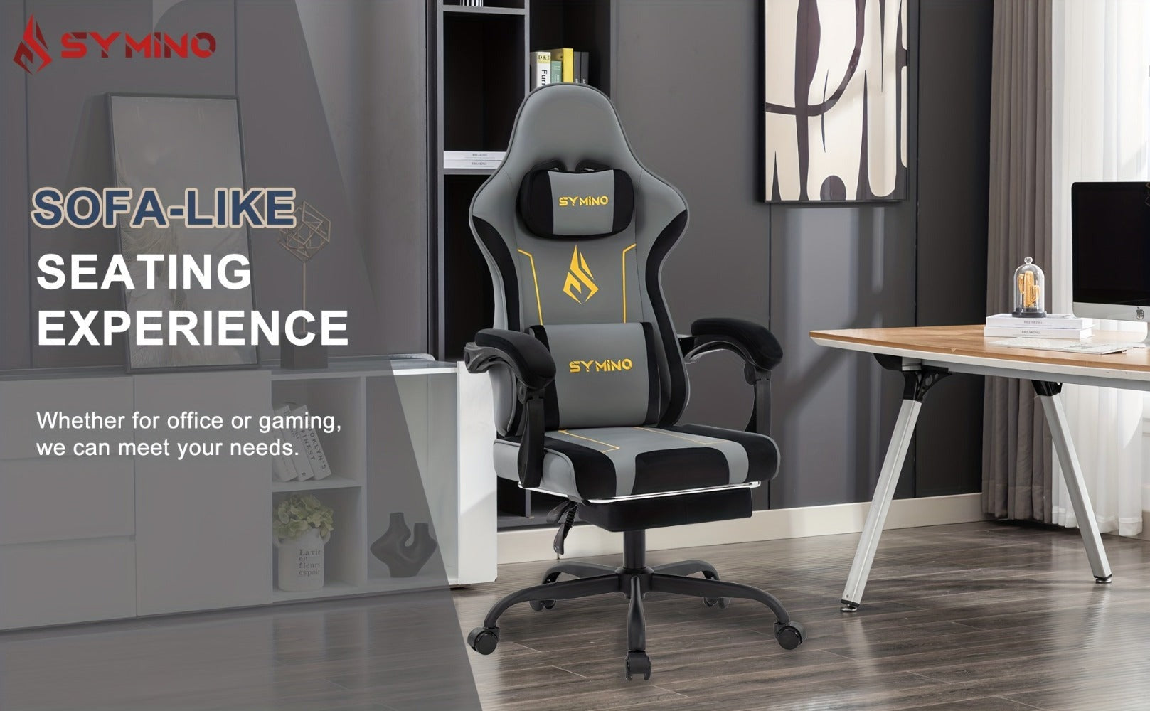 Silla de Oficina Ergonómica SYMINO, Ajustable, Cómoda, Cojín de Látex, Adecuada para Uso en Oficina, Reduce la Fatiga Durante el Sentado Prolongado, Altura Ajustable