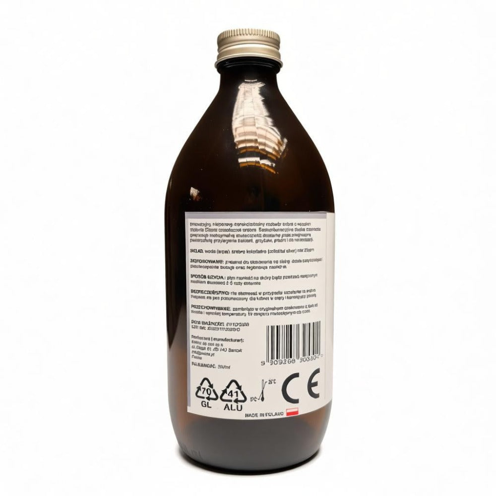 Botella de Vidrio de Plata Coloidal 500ml, Solución Líquida de Plata Nano 25 ppm Ag25