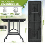 tillvex® Mesa de jardín plegable 180x75cm, resistente a la intemperie | Mesa de camping y buffet de plástico con asa | Para jardín, terraza, camping, balcón, 6 personas, negro