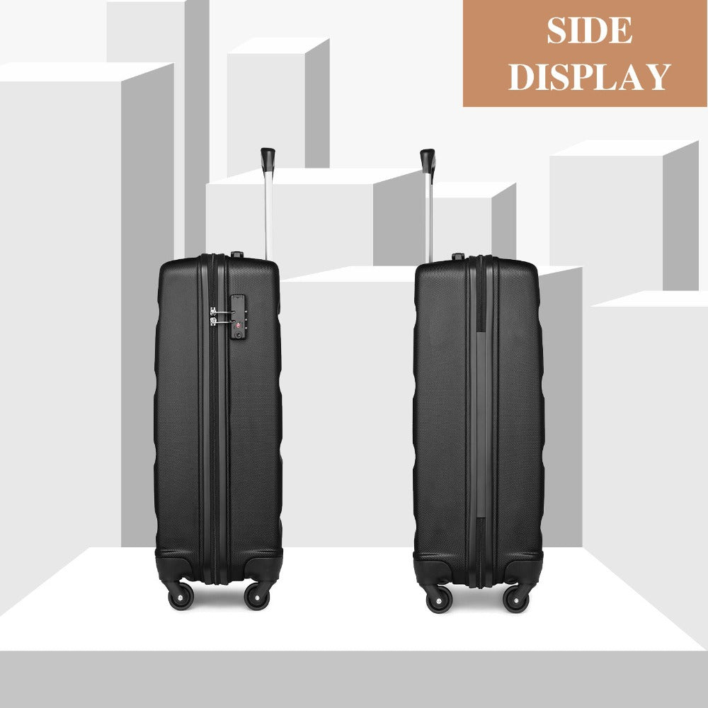 3 piezas de conjunto de maleta negra Diseño horizontal ABS carcasa dura con cerradura TSA rueda giratoria